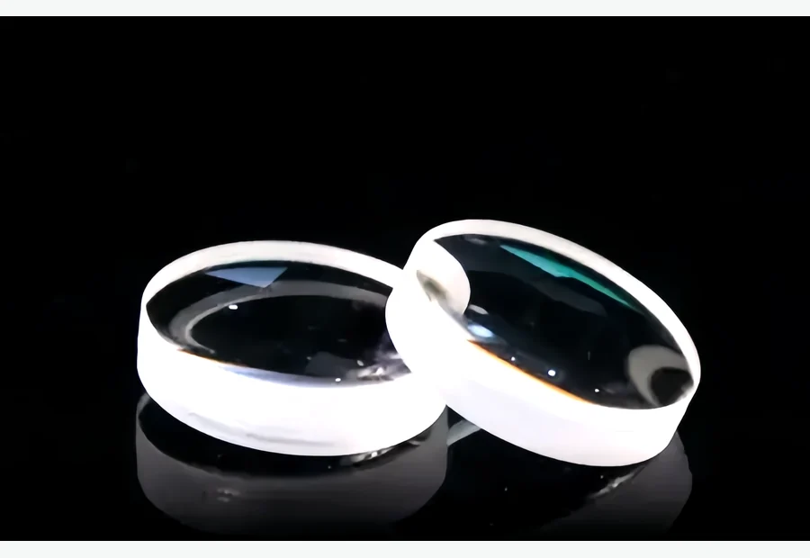 Micro concave lens pair on black background